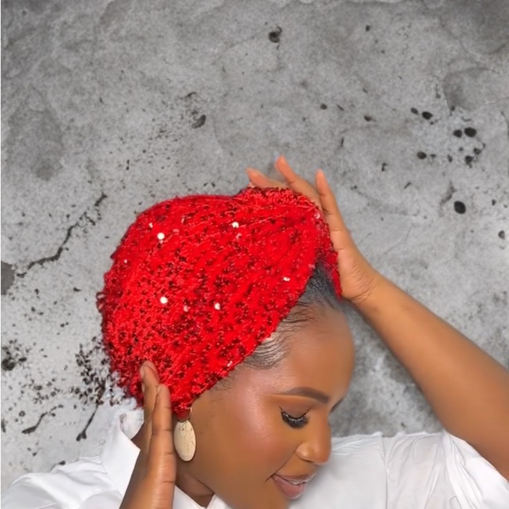 Handmade Sequin Turban Headwrap: Elegant African Head Tie- Navy Blue